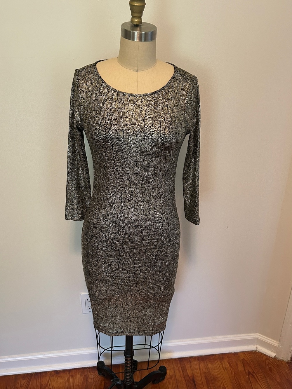 Topshop Metallic Bodycon Dress with Snakeskin Print Size 4